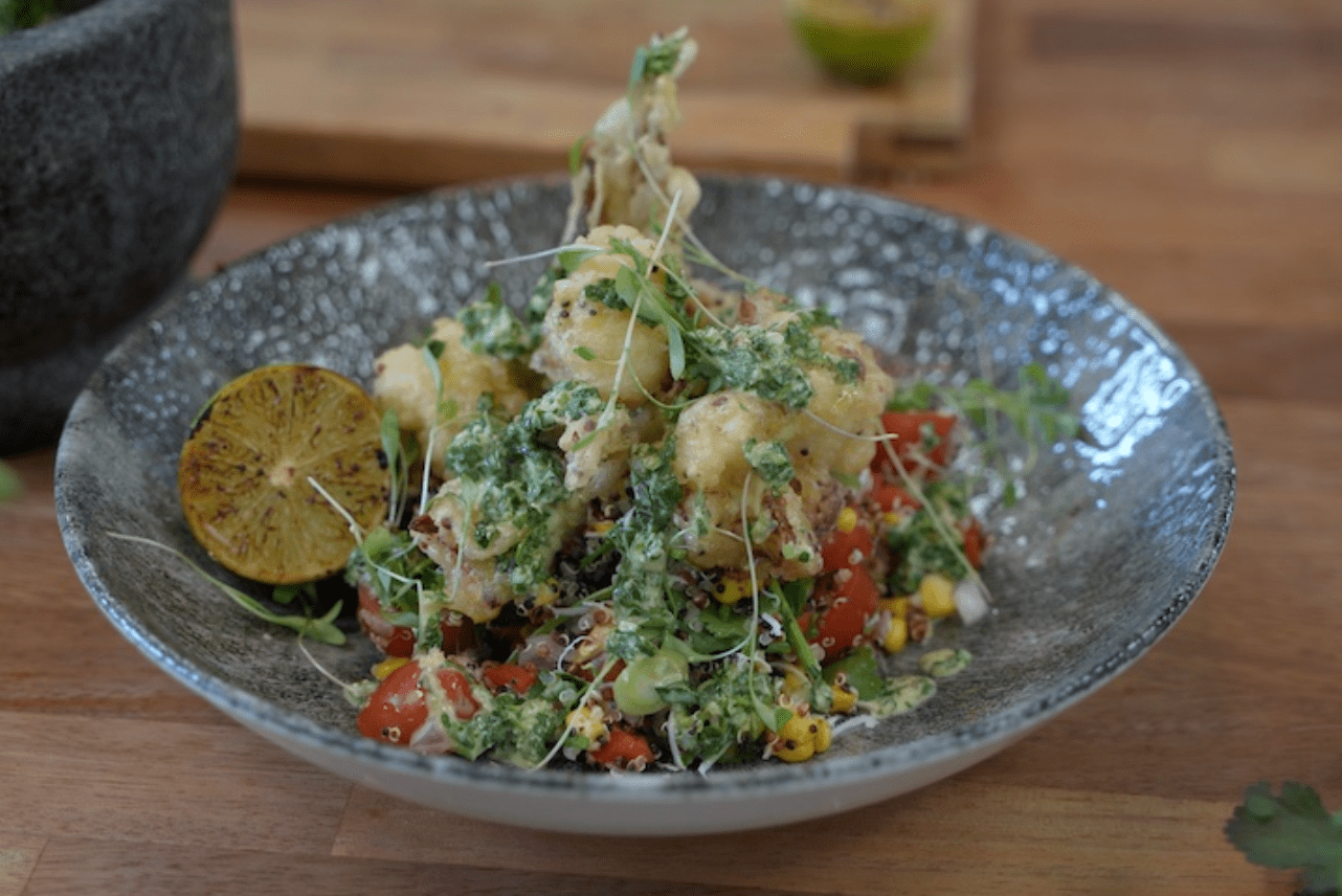 Crispy Quinoa Crusted Cauliflower Florets, Peruvian Grain & Burnt Corn ...